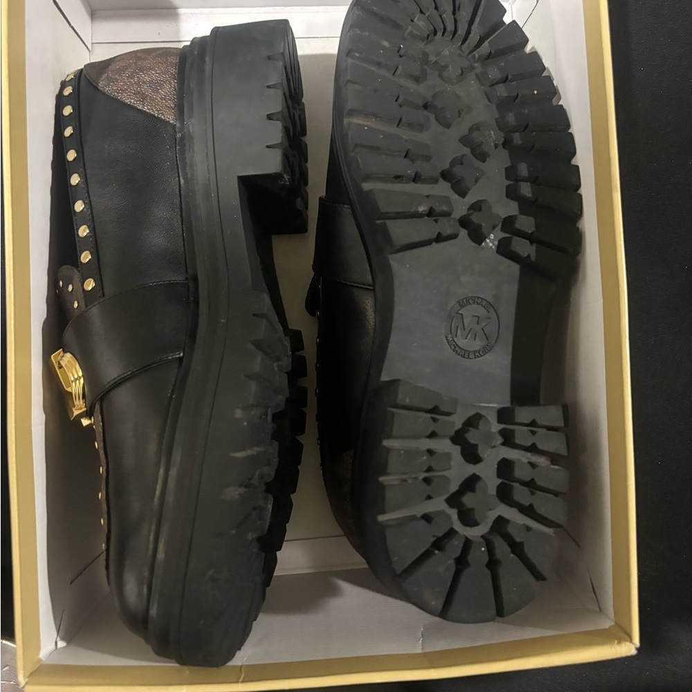 Michael Kors Black and Brown Loafers with Gold Accents - Picture 5 of 5